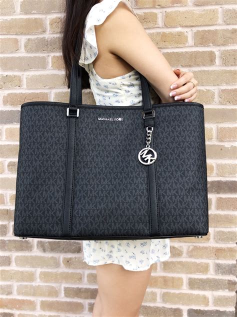 michael kors large black tote|michael kors black canvas tote.